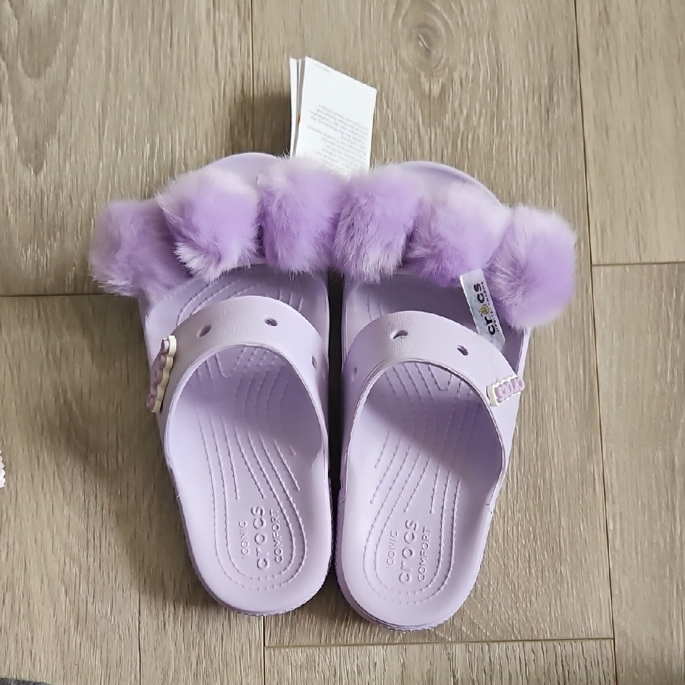 CROCS Fur Sure Sandal Slide Unisex Mens 5 / Womens 7 Lavendar